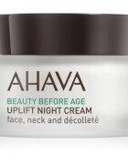 Ahava Beauty Before Age nočna lifting krema za učvrstitev kože za obraz vrat in dekolte 50 ml