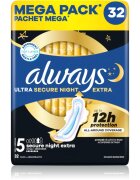 Always Ultra Secure Night Extra Size 5 vložki za noč 32 kos