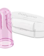 BabyOno Take Care First Toothbrush otroška zobna ščetka za na prst z etuijem Pink 1 kos