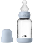 BIBS Baby Glass Bottle Silicone antikolična steklenička s silikonskim ustnikom Baby Blue 1 kos