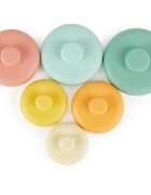 Bieco Silicone Stacking Tower Tropical Vibes natikanka z obročki 12 m+ 6 kos