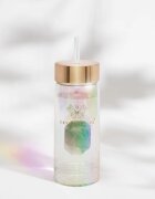 Crystallove Clear Quartz Straw Water Bottle Posoda za vodo s slamico Hologram - Amethyst 400 ml