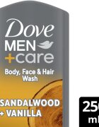 Dove Men+Care Sandalwood&Vanilla gel za prhanje za obraz telo in lase za moške 250 ml