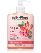 Folk & Flora Rosehip & Hawthorn kremasto tekoče milo za občutljivo kožo 500 ml