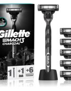 Gillette Mach3 Charcoal brivnik s stojalom + nadomestne britvice 6 kos