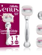 Gillette Venus PRO ComfortGlide Sugarberry ženski brivnik z držalom za prho + nadomestne britvice