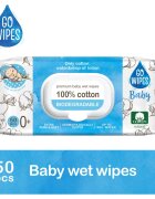 GoWipes Baby 100% Cotton Biodegradable otroški nežni vlažni robčki za občutljivo kožo 0+ 50 kos
