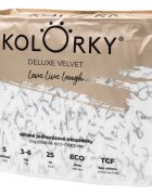 Kolorky Deluxe Velvet Love Live Laugh ekološke plenice za enkratno uporabo velikost S 3-6 Kg 25 kos
