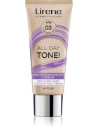 Lirene ALL DAY TONE! vlažilni tekoči puder za sijoč videz odtenek 03 Nude 30 ml