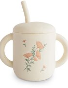 Mushie Silicone Training Cup Pink Flowers skodelica s slamico 1 kos