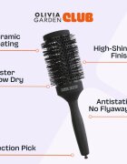 Olivia Garden Club The Glow Blowout Ceramic Round Brush Black okrogla krtača za lase 1 kos