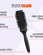 Olivia Garden Club The Glow Blowout Ceramic Round Brush Black okrogla krtača za lase M 1 kos