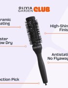 Olivia Garden Club The Glow Blowout Ceramic Round Brush Black okrogla krtača za lase S 1 kos
