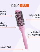 Olivia Garden Club The Glow Blowout Ceramic Round Brush Pink okrogla krtača za lase S 1 kos