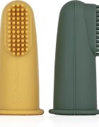Petite&Mars Take&Match 0m+ otroška zobna ščetka za na prst z etuijem Ochre&Green 2 kos