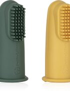 Petite&Mars Take&Match 0m+ otroška zobna ščetka za na prst z etuijem Ochre&Green 2 kos