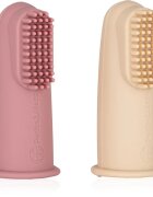 Petite&Mars Take&Match 0m+ otroška zobna ščetka za na prst z etuijem Rose&Sand 2 kos