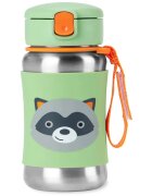 Skip Hop Spark Style Straw Bottle steklenica za vodo iz nerjavnega jekla s slamico Racoon 12 m+ 1 kos