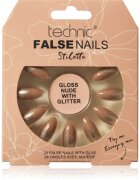 Technic Cosmetics False Nails Stiletto umetni nohti Gloss Nude with Glitter 24 kos
