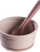 Tommee Tippee EasiStick™ Silicone Bowl & Spoon silikonska posoda s priseskom 4m+ Pink 1 kos