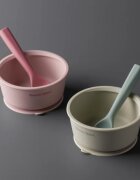 Tommee Tippee EasiStick™ Silicone Bowl & Spoon silikonska posoda s priseskom 4m+ Pink 1 kos