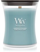Woodwick Cedarwood & Ocean Moss dišeča sveča z lesenim stenjem 275 g