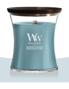 Woodwick Cedarwood & Ocean Moss dišeča sveča z lesenim stenjem 275 g