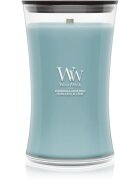 Woodwick Cedarwood & Ocean Moss dišeča sveča z lesenim stenjem 610 g