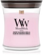 Woodwick Cherry Blossom & Vanilla dišeča sveča z lesenim stenjem 85 g
