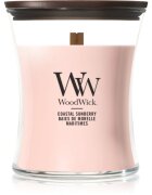 Woodwick Coastal Sunberry dišeča sveča z lesenim stenjem 275 g