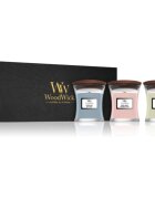 Woodwick Evening Onyx & Solar Ylang & Coastal Sunset darilni set z lesenim stenjem (gift box) 1 kos