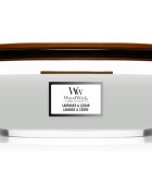 Woodwick Lavender & Cedar dišeča sveča z lesenim stenjem (hearthwick) 453.6 g