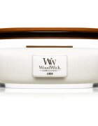 Woodwick Linen dišeča sveča z lesenim stenjem (hearthwick) 453.6 g