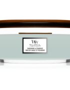 Woodwick Sagewood & Seagrass dišeča sveča z lesenim stenjem (hearthwick) 4536 g