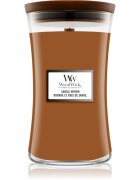Woodwick Santal Myrrh dišeča sveča z lesenim stenjem 610 g