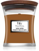 Woodwick Santal Myrrh dišeča sveča z lesenim stenjem 85 g