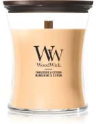 Woodwick Tangerine & Citron dišeča sveča z lesenim stenjem 275 g