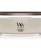 Woodwick Tonka & Almond Milk dišeča sveča z lesenim stenjem 453.6 g