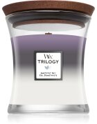 Woodwick Trilogy Amethyst Sky dišeča sveča z lesenim stenjem 275 g