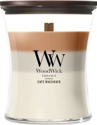 Woodwick Trilogy Café Macchiato dišeča sveča z lesenim stenjem 275 g