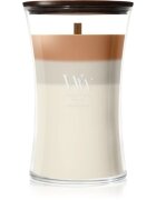 Woodwick Trilogy Café Macchiato dišeča sveča z lesenim stenjem 610 g