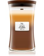 Woodwick Trilogy Café Sweets dišeča sveča z lesenim stenjem 609.5 g