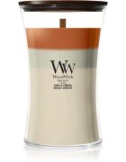 Woodwick Trilogy Vanilla Embers dišeča sveča z lesenim stenjem 610 g