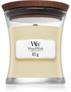 Woodwick White Teak dišeča sveča z lesenim stenjem 85 g
