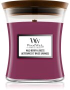 Woodwick Wild Berry & Beets dišeča sveča z lesenim stenjem 275 g