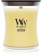 Woodwick Yuzu & Vetiver dišeča sveča z lesenim stenjem 275 g