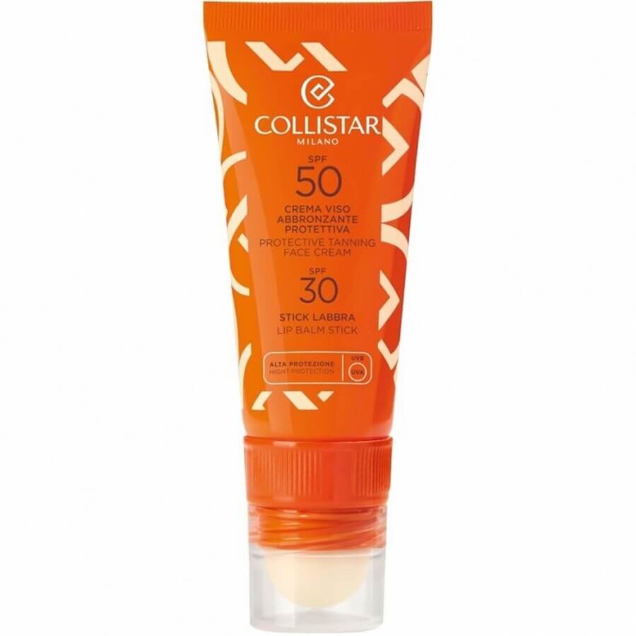 Collistar Zaščita Pred Soncem Protective Tanning Face Cream SPF 50 & Lip Balm Stick 30 Krema Za Zaščito 1 kos