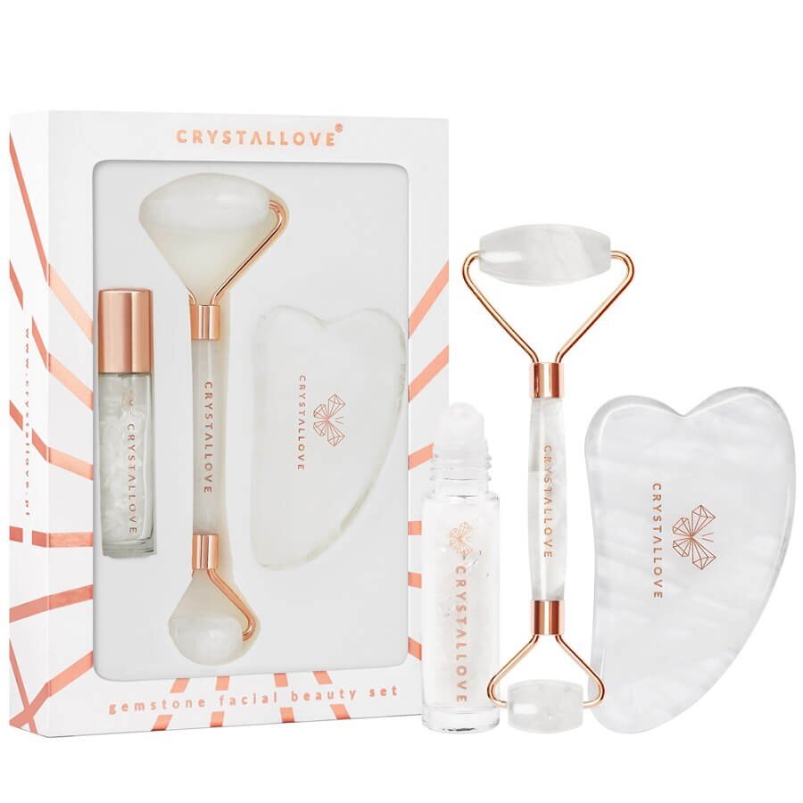 Crystallove Clear Quartz Roller And Gua Sha Set 1 kos
