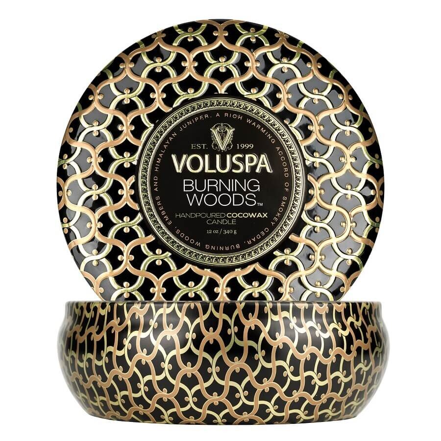 VOLUSPA Burning Woods 3 Wick Tin Candle Dišeča Sveča 340 g