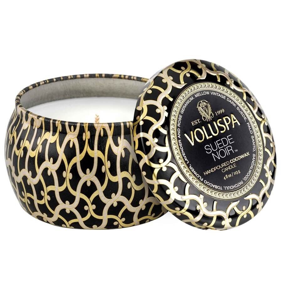 VOLUSPA Suede Noir Mini Tin Candle Dišeča Sveča 113 g